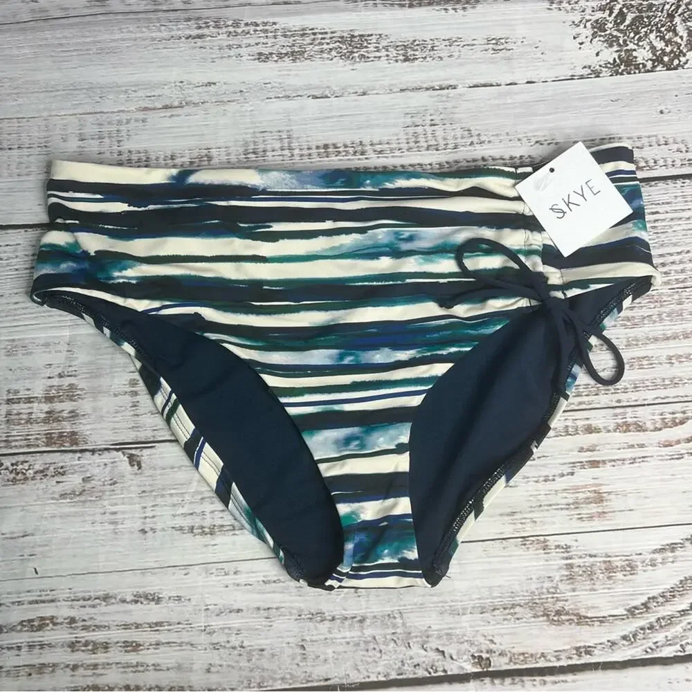 Skye Large Standard‎ Alessia Cinch Higher Rise Bikini Bottom Swimsuit Blue White
